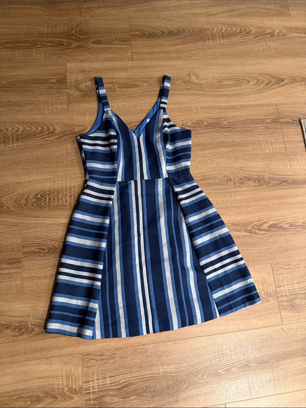 BCBGeneration Navy and Light Blue Striped V-Neck Mini Dress